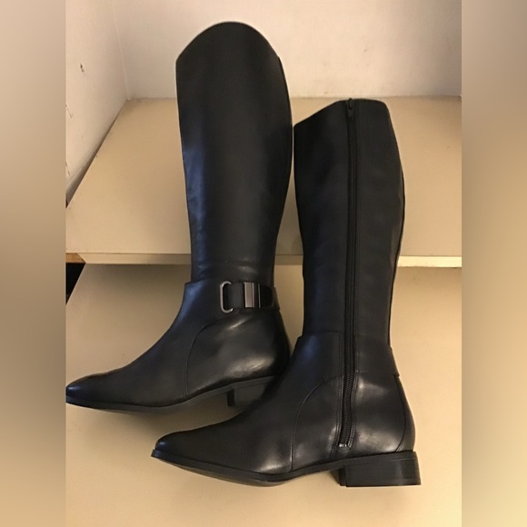 Nine West women black leather tall knee high riding boots US 5.5 - Picture 10 of 12